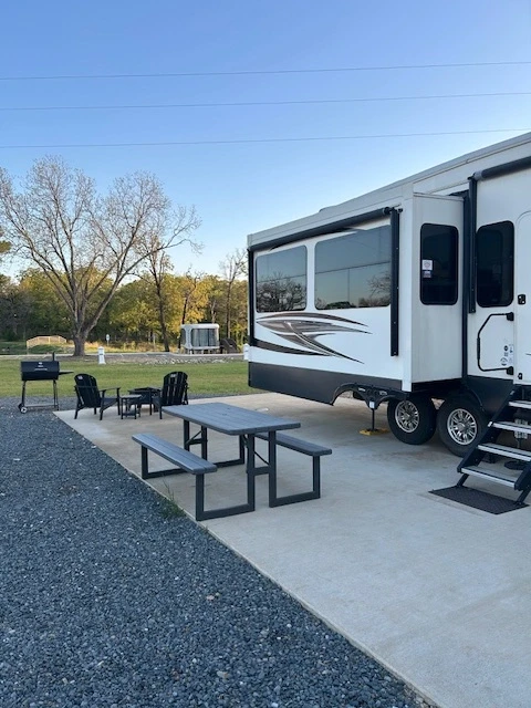 RV at an RV site at Twin Lakes Resort in Texas